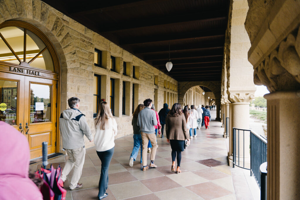 The high school students take a tour of Stanford campus.