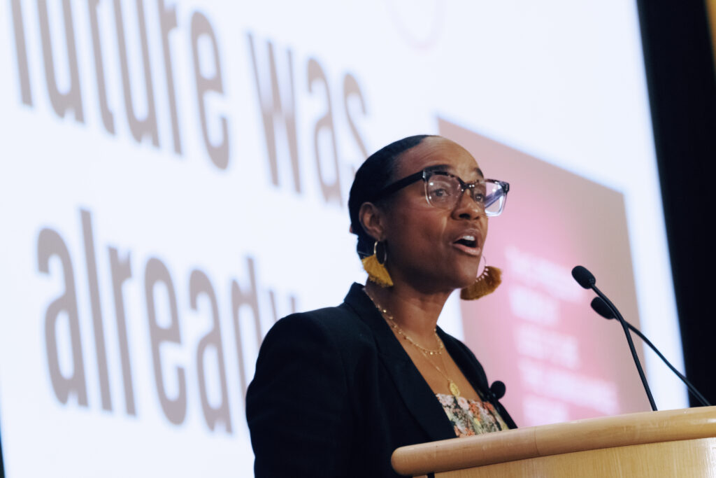 Maisha Winn speaks onstage.